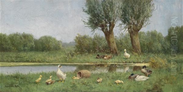 Enten Am Bachufer Oil Painting by David Adolf Constant Artz