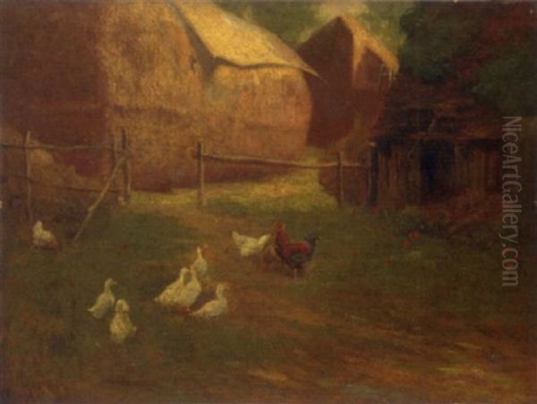 Chickens And Geese Before A Farm Oil Painting by David Adolf Constant Artz