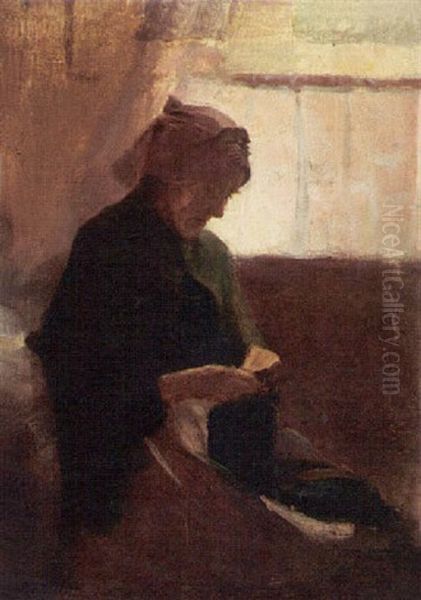 Fisherwoman In An Interior Oil Painting by David Adolf Constant Artz