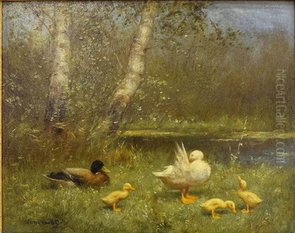 Eendjes Aan De Waterkant Oil Painting by David Adolph Constant Artz