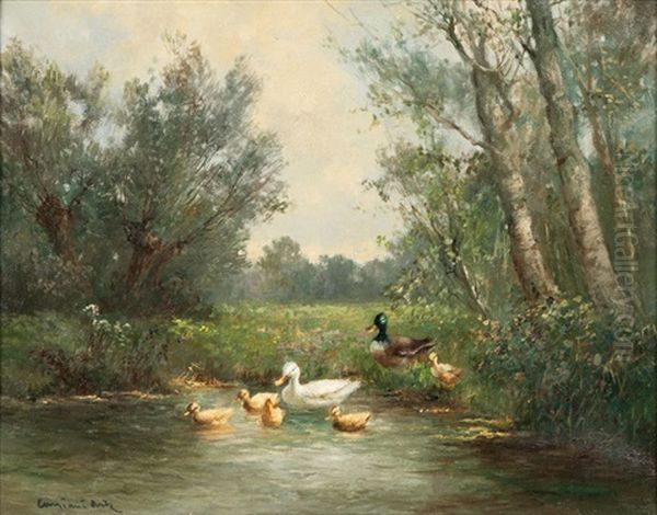 Entenfamilie Auf Dem Weg Ins Wasser Oil Painting by David Adolph Constant Artz