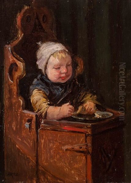 A Child In A High-chair Oil Painting by David Adolph Constant Artz