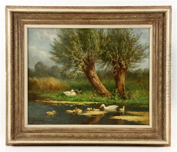 Pond With Ducks Oil Painting by David Adolph Constant Artz