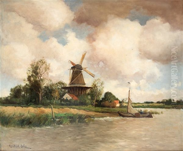 Molen Aan Een Hollandse Poldervaart Oil Painting by David Adolph Constant Artz