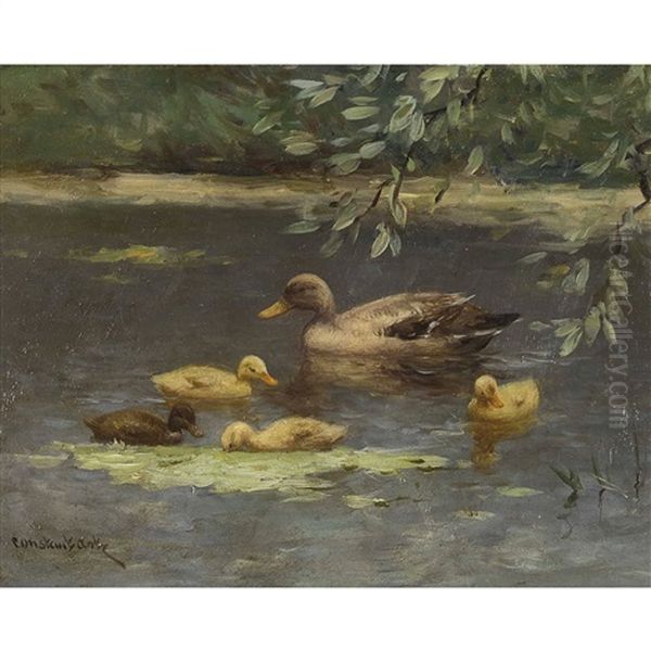 Enten Im Teich by David Adolph Constant Artz