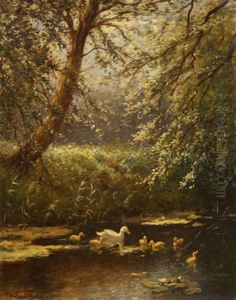 Duck Near A Pond Oil Painting by David Adolph Constant Artz