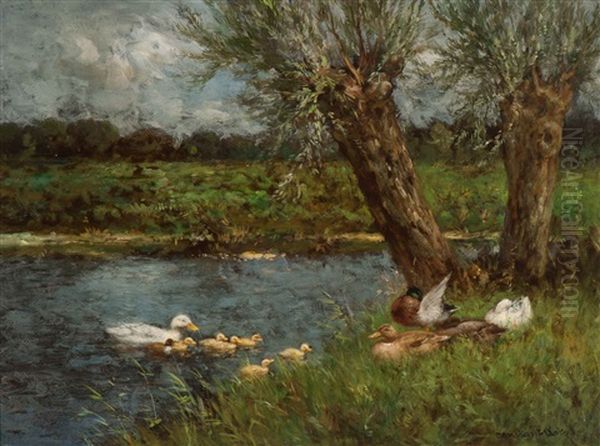 The First Swimming Lesson Oil Painting by David Adolph Constant Artz