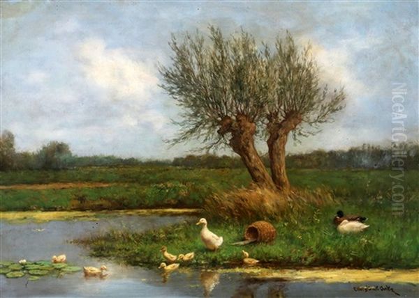 Polderlandschap Met Eenden Oil Painting by David Adolph Constant Artz