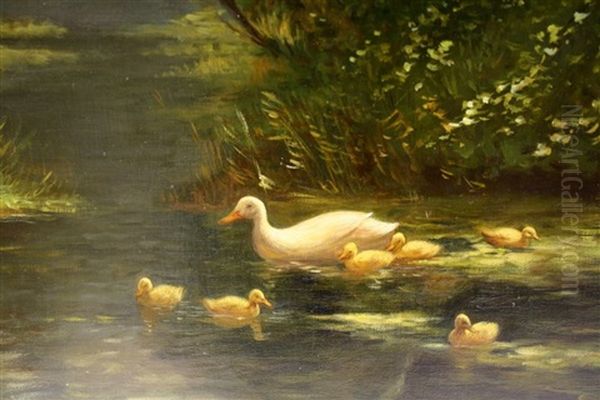 Eendjes Op Zwemles Rechtsonder Get Oil Painting by David Adolph Constant Artz