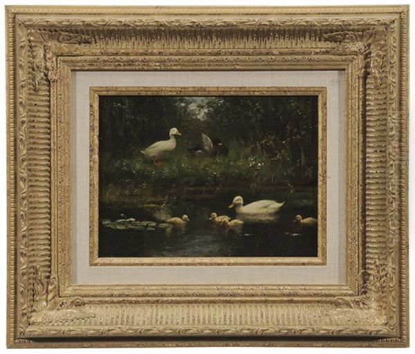 Ducks At A Lily Pond Oil Painting by David Adolph Constant Artz