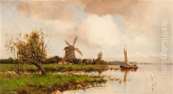 Mill Situated On A River Oil Painting by David Adolph Constant Artz