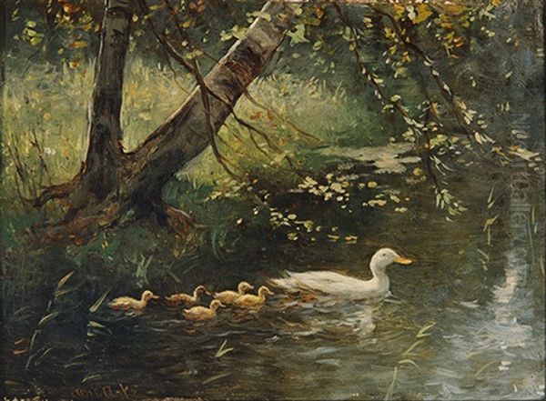 Family Of Ducks Oil Painting by David Adolph Constant Artz