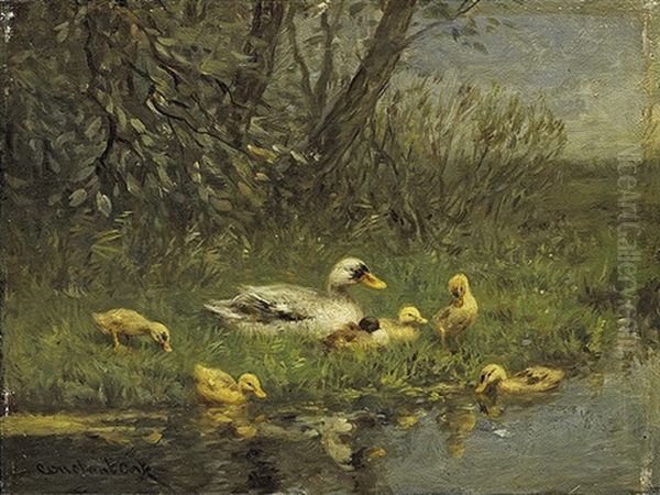 Entenmutter Am Teich Oil Painting by David Adolph Constant Artz