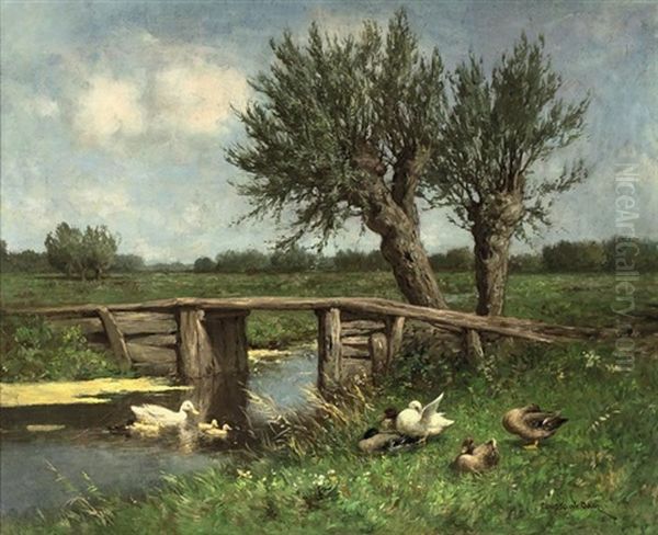 Ducks On The Waterfront Oil Painting by David Adolph Constant Artz