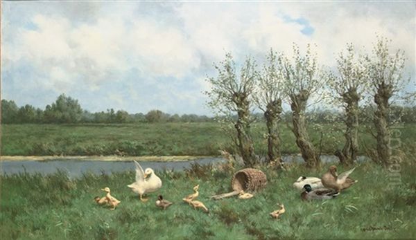 Ducks On The Waterfront Oil Painting by David Adolph Constant Artz