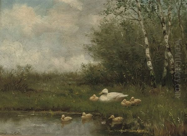 Ducks By A Pond Oil Painting by David Adolph Constant Artz