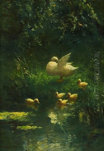 Enten Am Teichufer by David Adolph Constant Artz