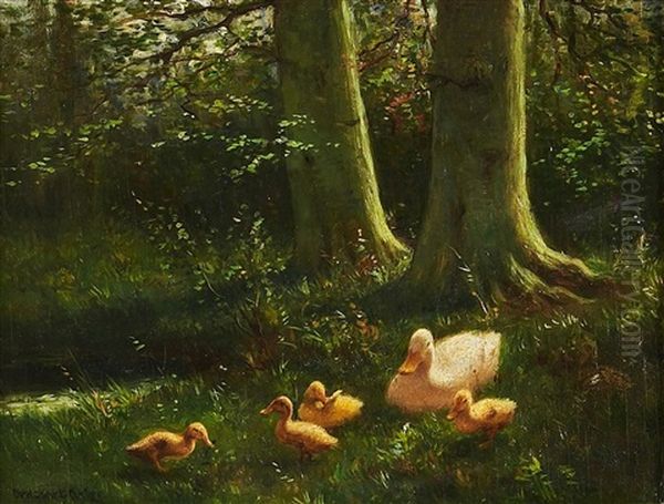 Entenfamilie Am Waldesrand Oil Painting by David Adolph Constant Artz