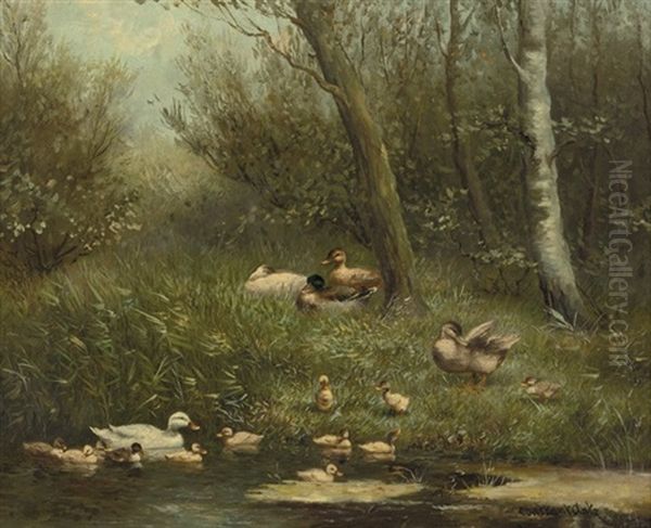 A Swim In The Pond Oil Painting by David Adolph Constant Artz