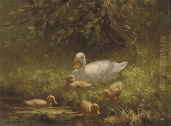 Mother Duck And Her Ducklings Oil Painting by David Adolph Constant Artz