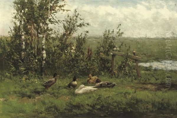 A Group Of Ducks In The Meadow Oil Painting by David Adolph Constant Artz