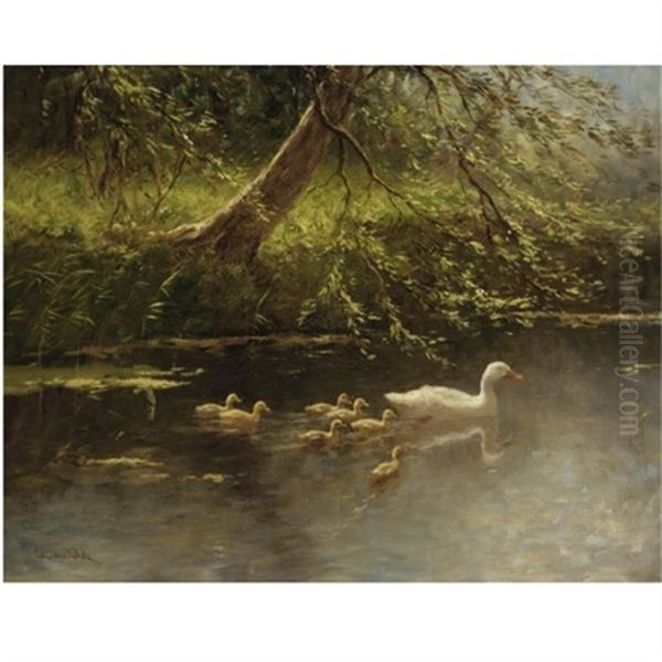 Ducklings On The Water by David Adolph Constant Artz