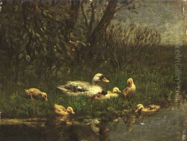 Entenmutter Am Teich by David Adolph Constant Artz