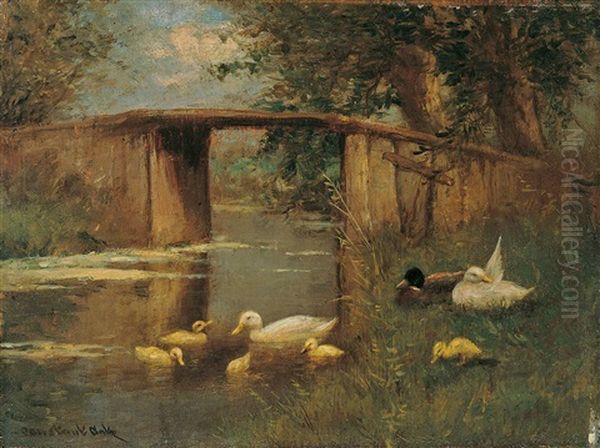 Entenfamilie Auf Verschilftem Gewasser Oil Painting by David Adolph Constant Artz