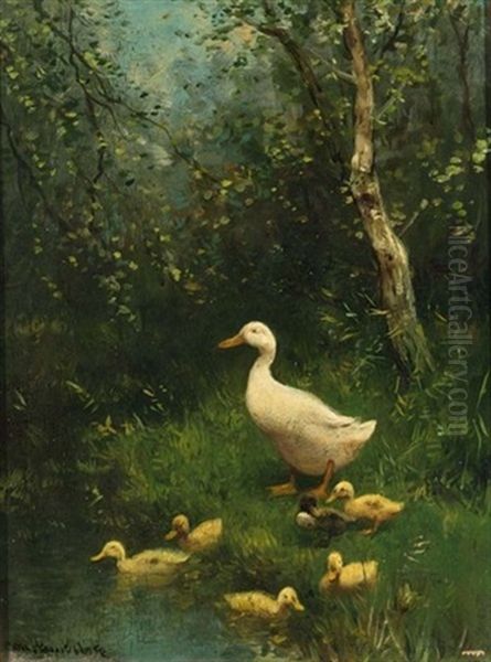 Ducks At The Waterside Oil Painting by David Adolph Constant Artz