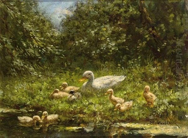 Ducks Near The Waterfront Oil Painting by David Adolph Constant Artz