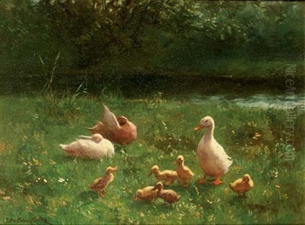 Ducks On A Riverbank Oil Painting by David Adolph Constant Artz