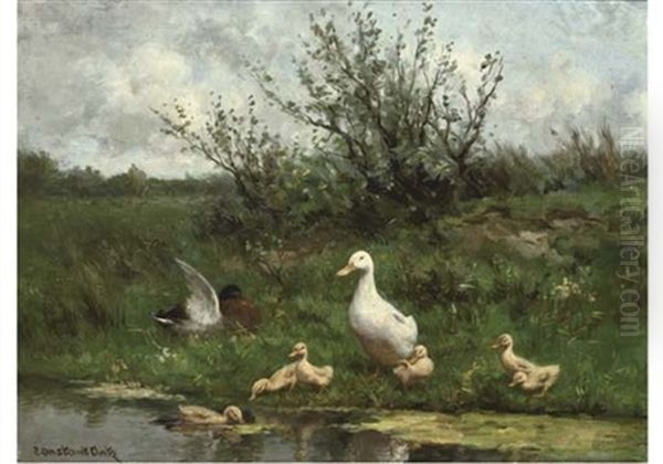 Ducks On A Riverbank Oil Painting by David Adolph Constant Artz