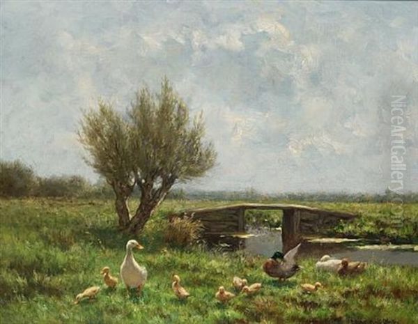 Ducks By A Riverbank Oil Painting by David Adolph Constant Artz