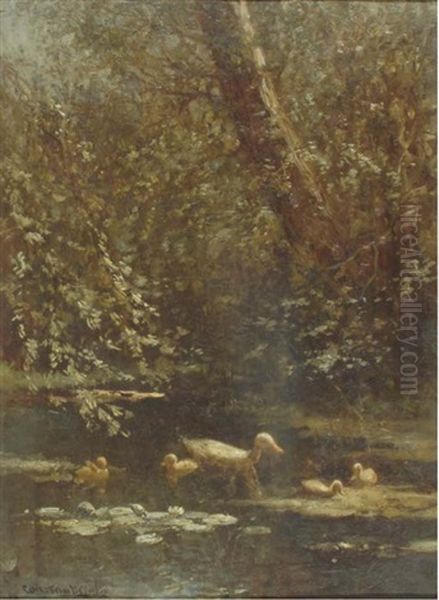 Ducks Swimming Oil Painting by David Adolph Constant Artz