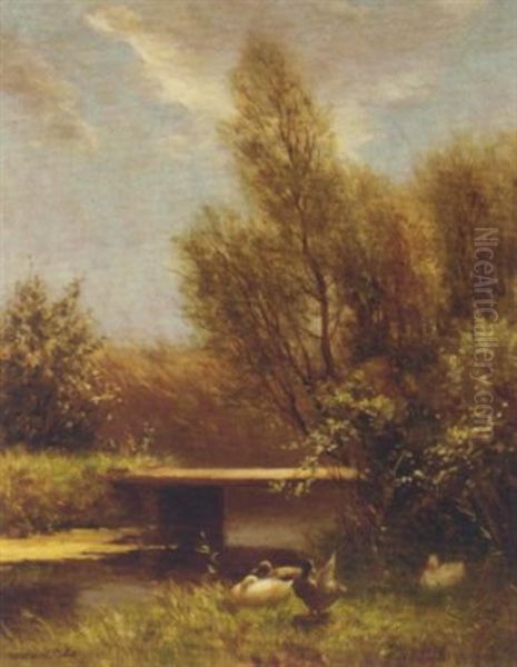 Ducks By The Waterside Oil Painting by David Adolph Constant Artz