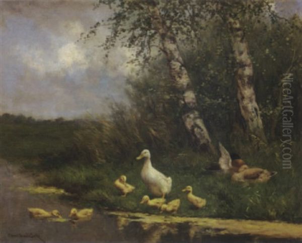 Ducks By A River Oil Painting by David Adolph Constant Artz