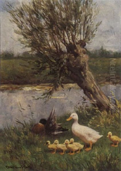 Ducks In A Landscape Oil Painting by David Adolph Constant Artz