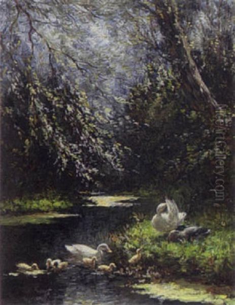 Duck Family Near The Waterside Oil Painting by David Adolph Constant Artz