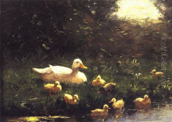 Ducks By A River Oil Painting by David Adolph Constant Artz