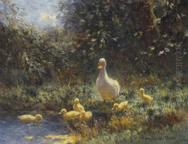 Ducks On The Riverbank Oil Painting by David Adolph Constant Artz