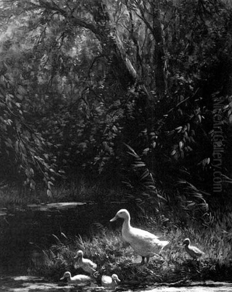 Ducks Along A Pond by David Adolph Constant Artz