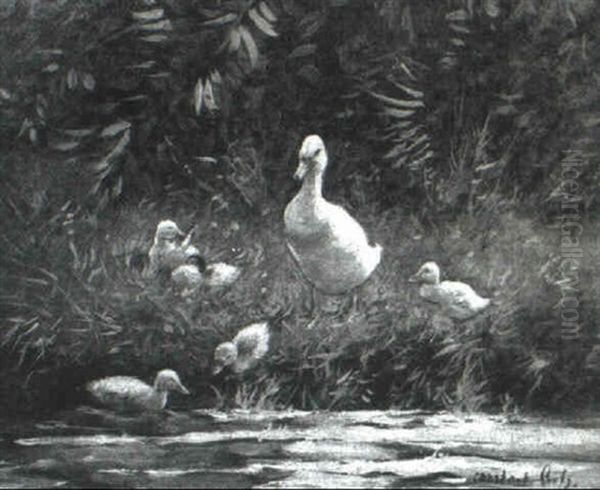 Ducks By A Pond Oil Painting by David Adolph Constant Artz