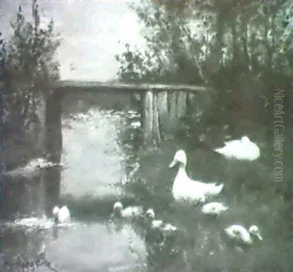 Enten Und Gossel An Einem Bach Oil Painting by David Adolph Constant Artz