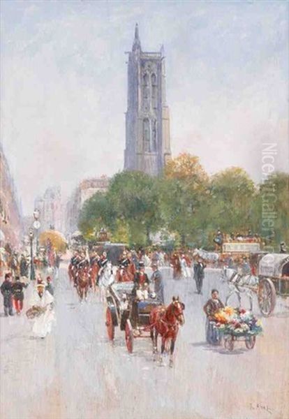 La Rue De Rivoli (+ Le Palais Bourbon; 2 Works) Oil Painting by Louis Raoul Arus