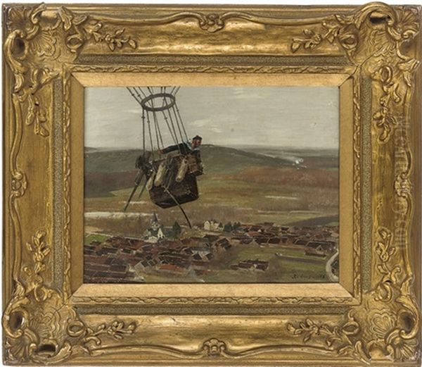 A French Sailor In A Captive Balloon Oil Painting by Louis Raoul Arus