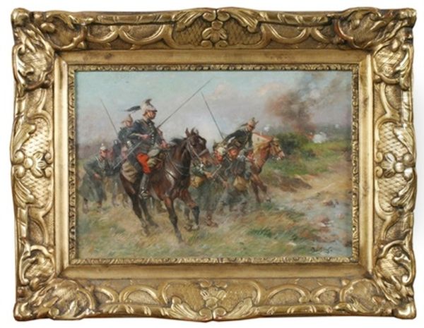 Franzosische Kavallerie Mit Deutschen Gefangenen Im Krieg Oil Painting by Louis Raoul Arus