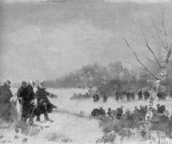 Soldaten In Verschneiter Landschaft Oil Painting by Louis Raoul Arus