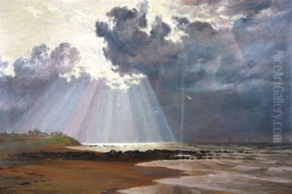 After A Shower - Seacale Cumberland Coast Oil Painting by Cuthbert Rigby Arws