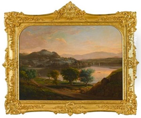 Autumn Twilight, Mount Merino And South Bay, Hudson, New York Oil Painting by Henry Ary