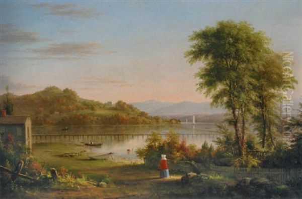 View Of Mt. Merino From Hudson, New York Oil Painting by Henry Ary